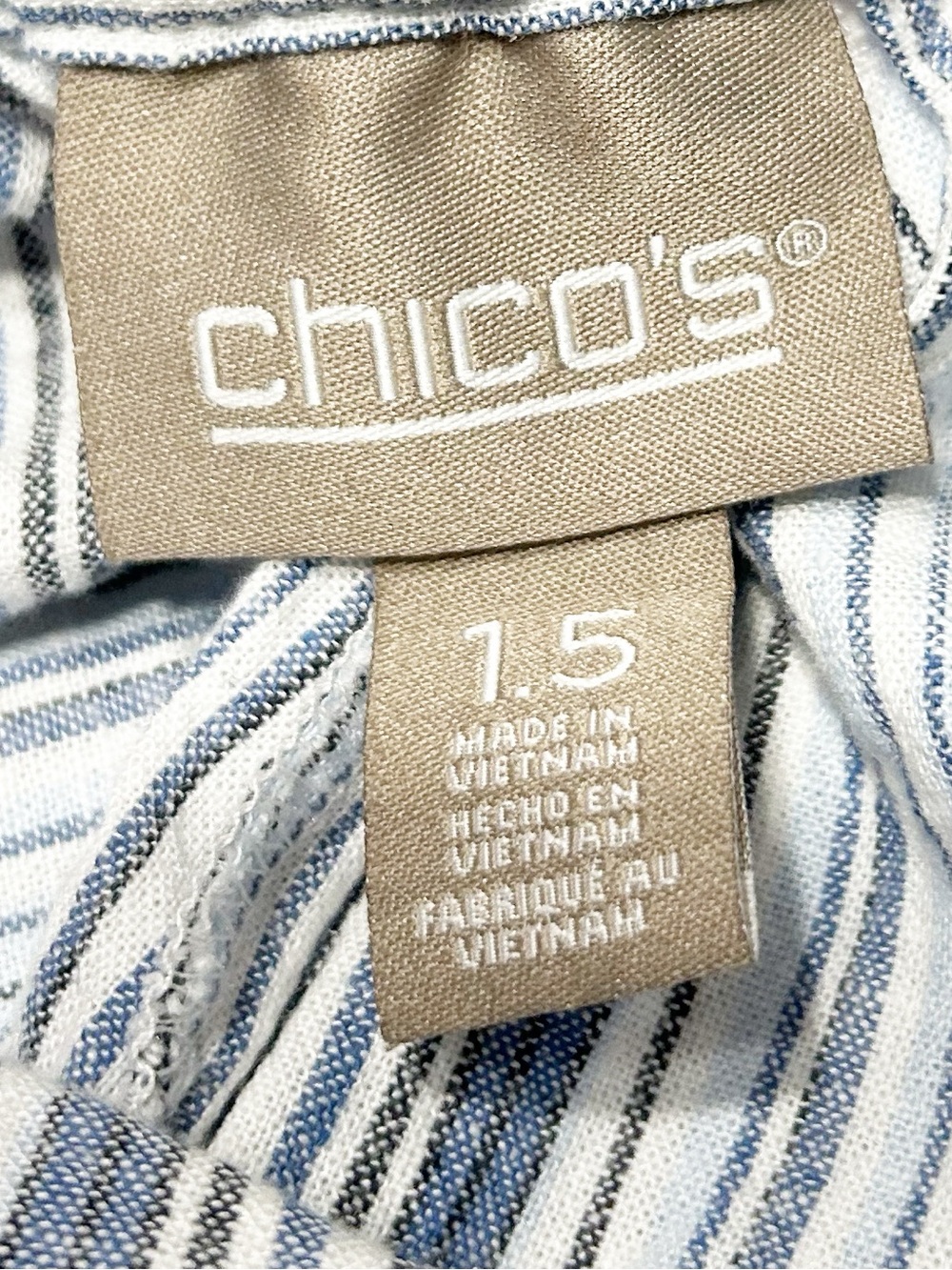 Chico’s Linen Blend Blue White Striped Wide Leg Crop Pants Size 1.5 - Picture 7 of 12